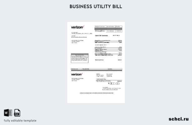 цифровая загрузка шаблона счета за коммунальные услуги для бизнеса Verizon в США